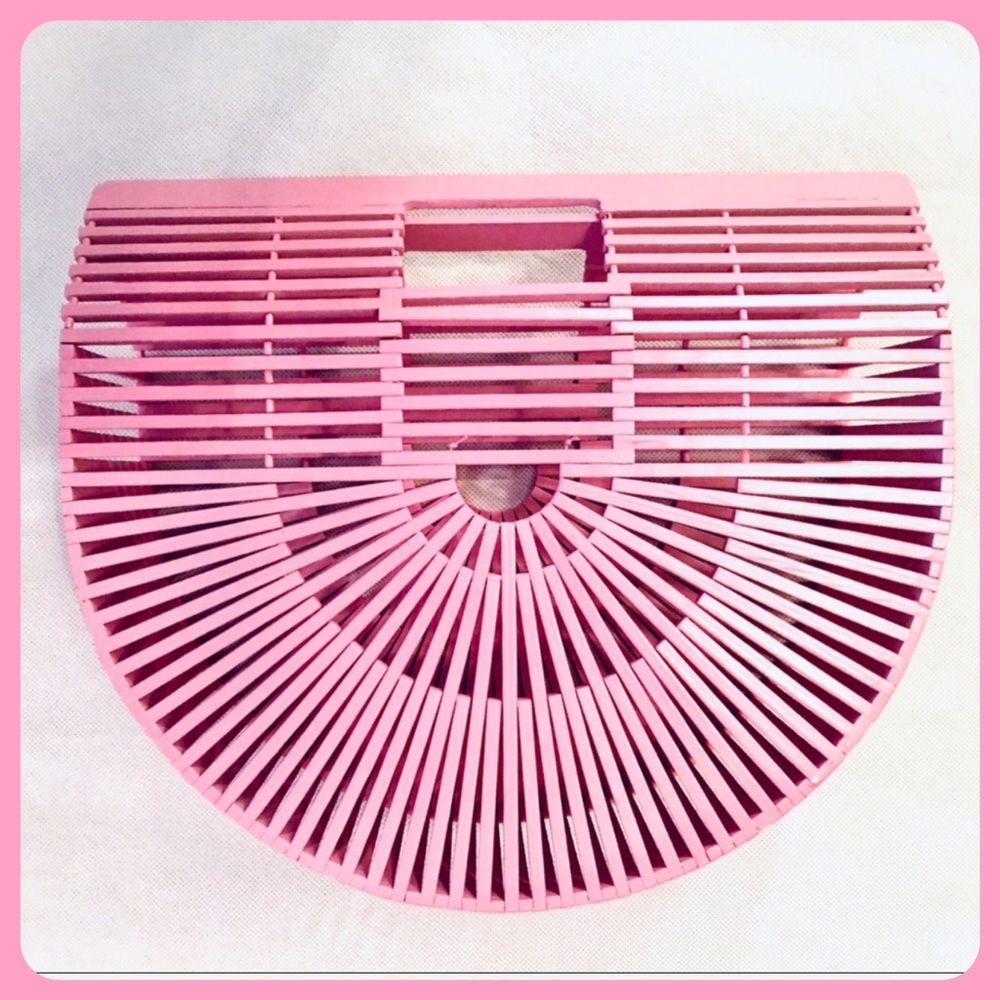 HP🌴OVERSIZED PINK BAMBOO HANDBAG-TOP HANDLE-NEW🌴 - Picture 4 of 8